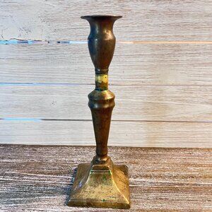 Vintage Solid Brass Candlestick | 9.5" Tall MCM Square Base